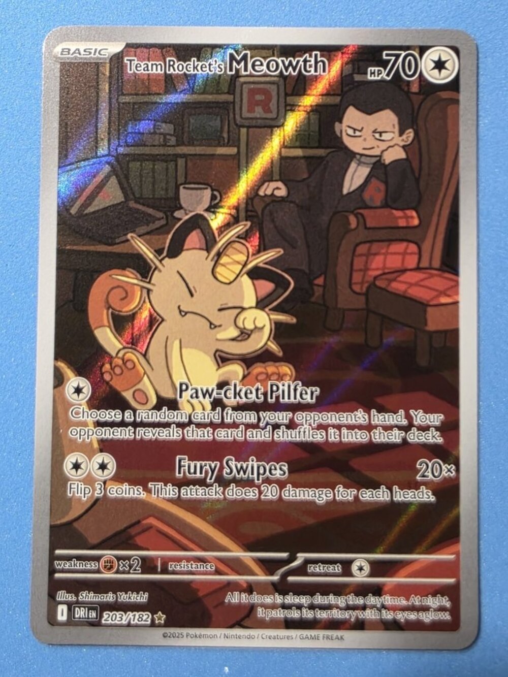 Pokémon TCG Team Rocket's Meowth 203/182 Sv10: Destined Rivals Holo IR NM